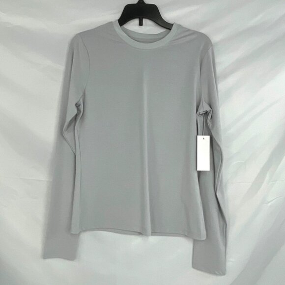Yoga Works Long Sleeve Crew Neck Top L Fitted Performance Tee Glacier Gray - Picture 3 of 5